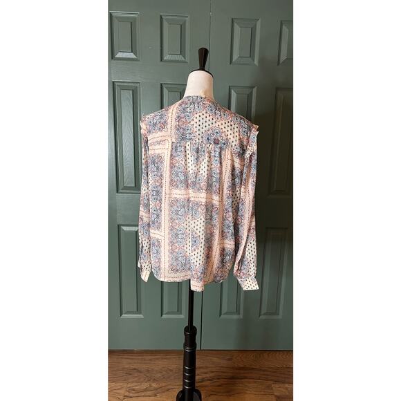 Dylan Long Sleeve‎ Ruffle Trim Button Down Blouse Top Paisley Print - Picture 2 of 7